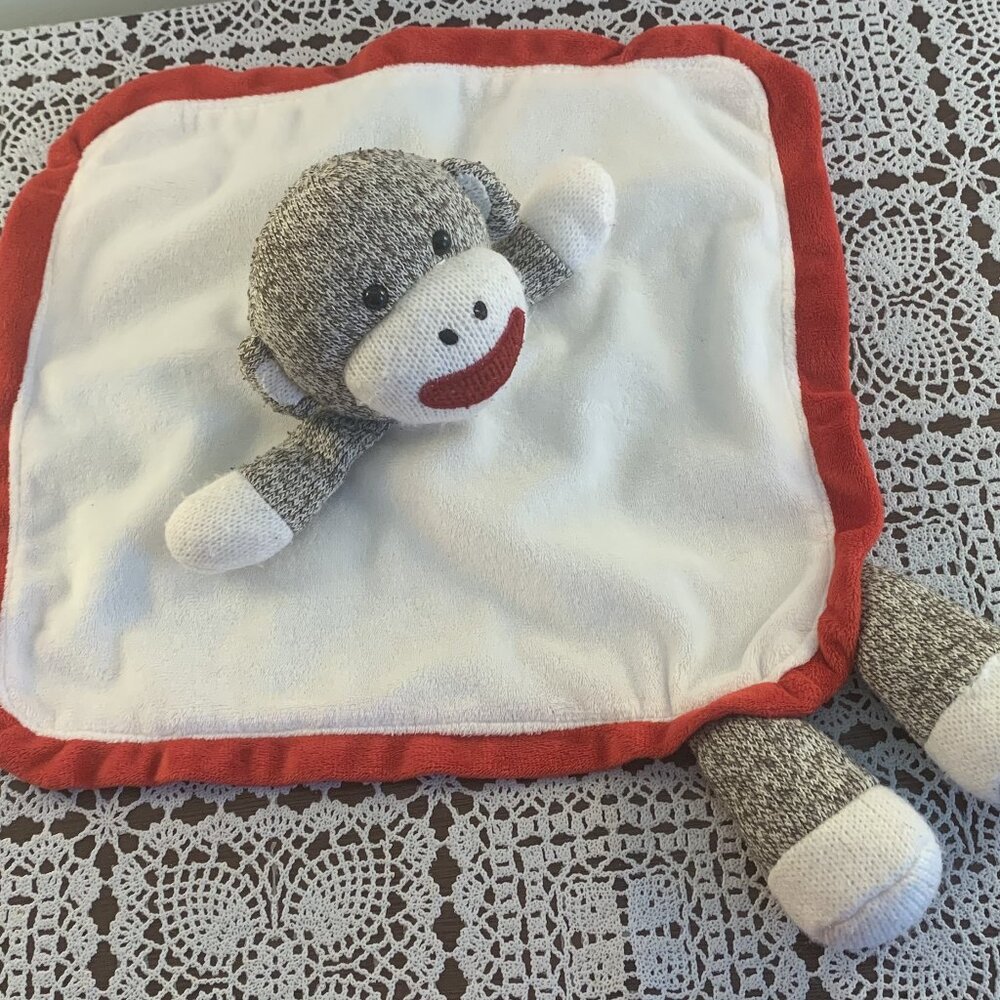 Sock Monkey Lovey Security Blanket Baby Blankie Soothing 12 Inch Fleece Silk